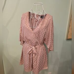 Romper by Lulus, Dusty Pink with gold foil polka dots, Size Small